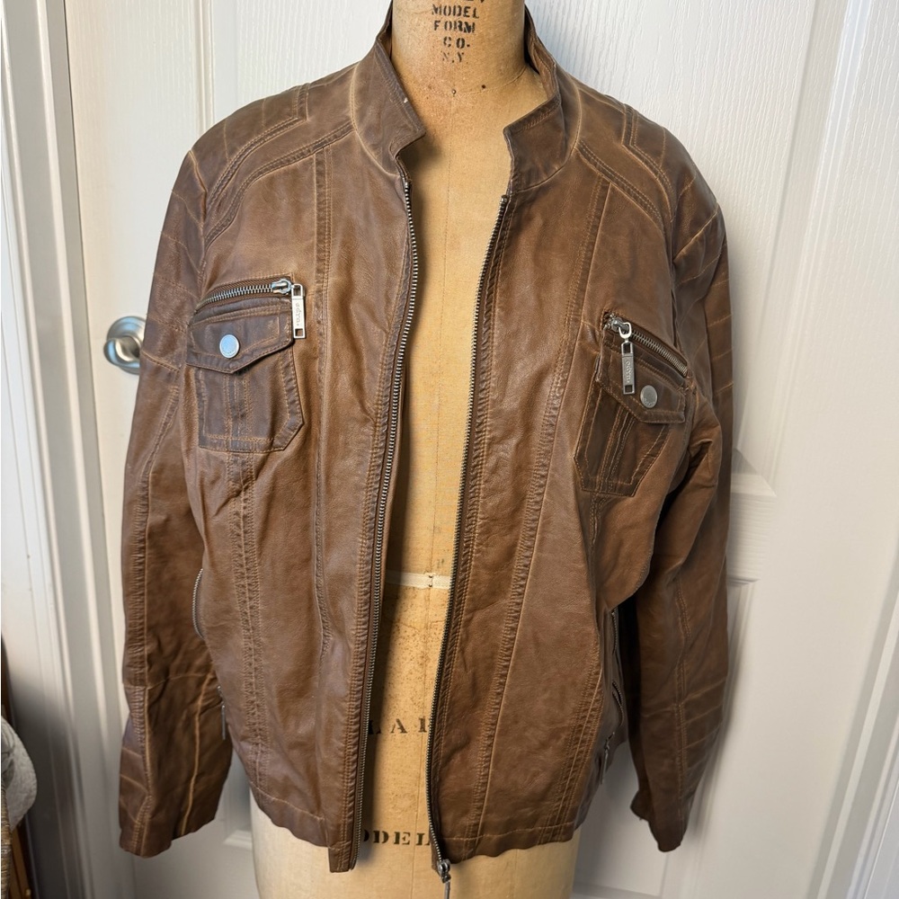 Odyn | Vegan Leather Rustic Vintage Brown Moto Zipped
Jacket | XL